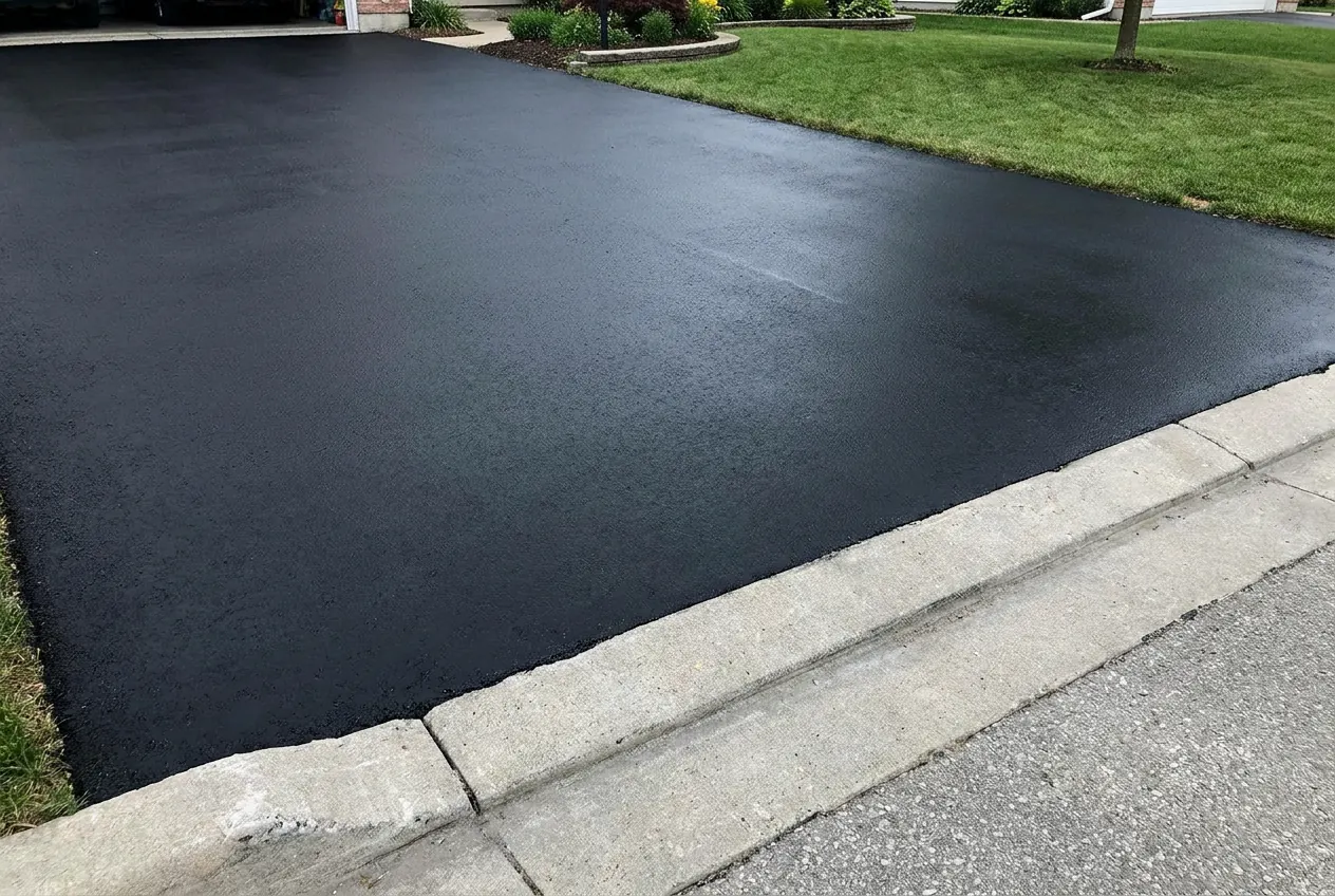 Deep black asphalt after sealcoating