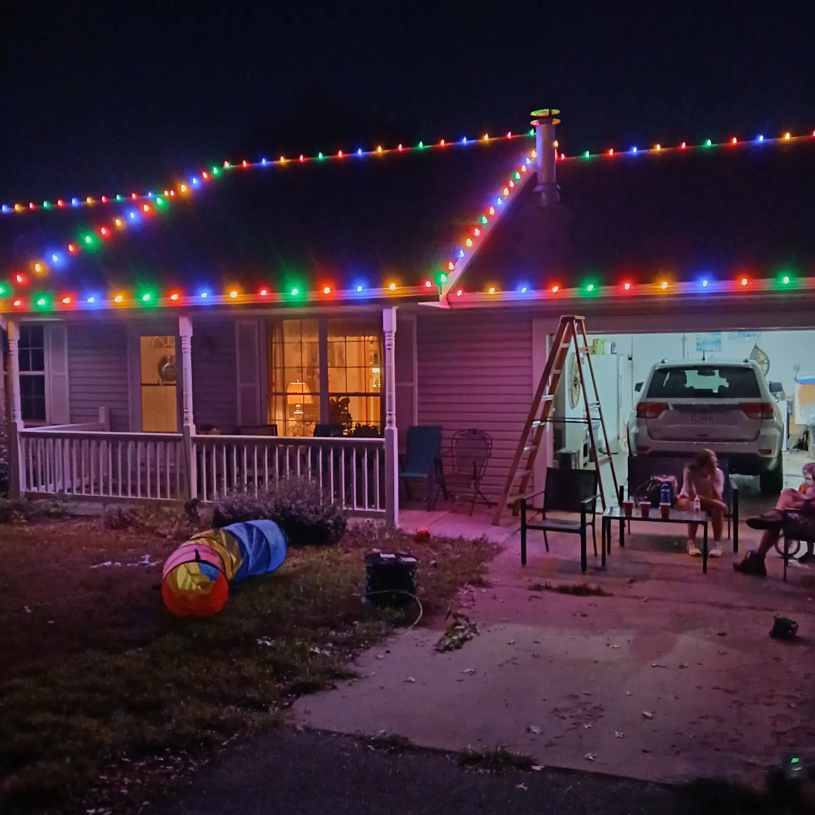 A colorful holiday lighting display