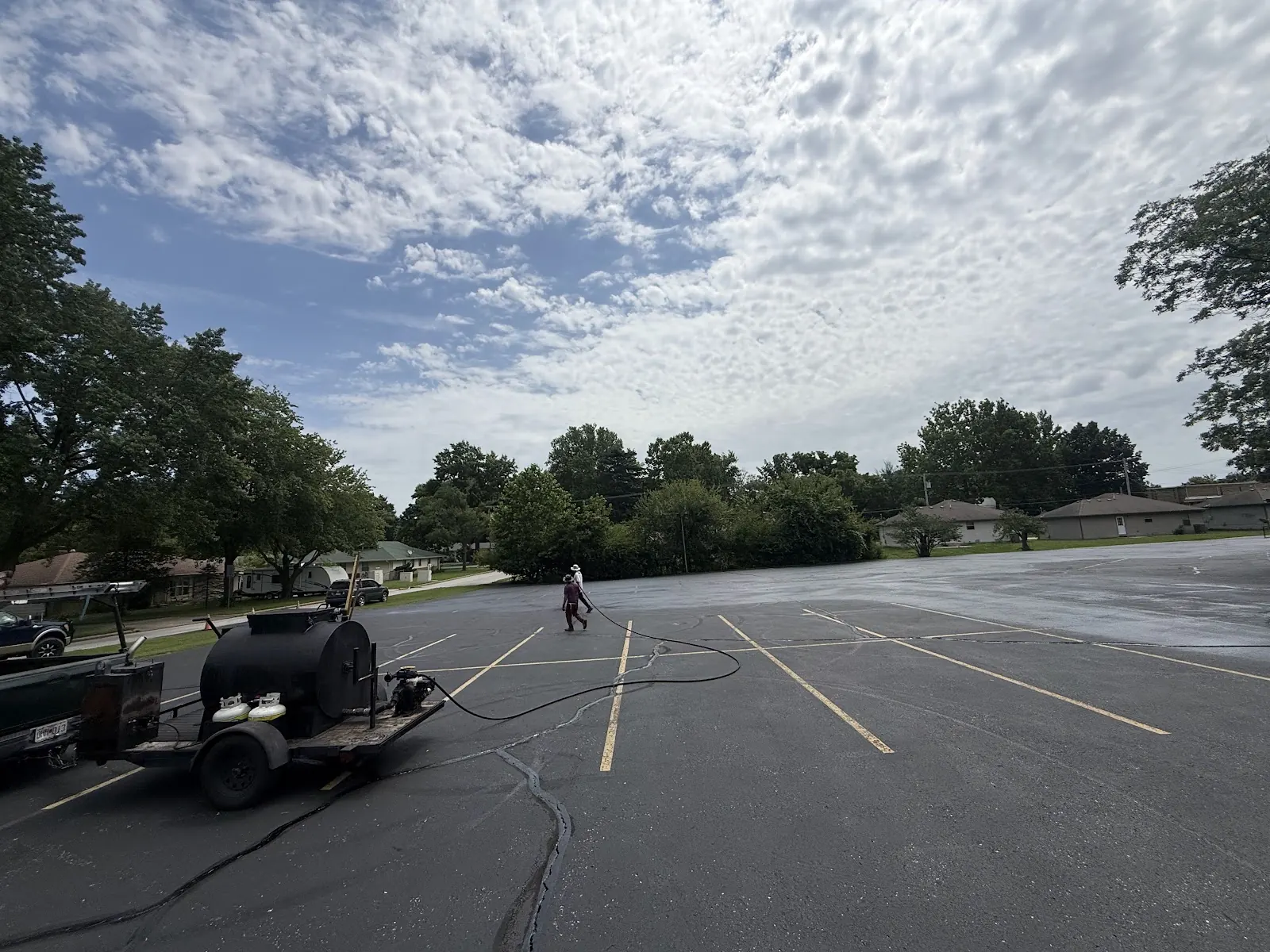 A wide parking lot with fresh lines