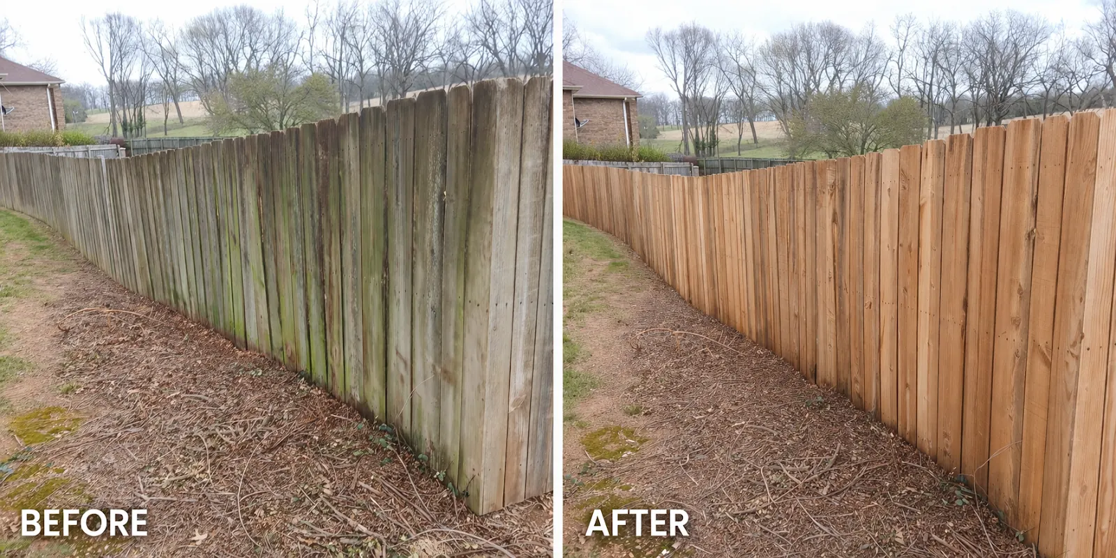 Fence cleaning before and after